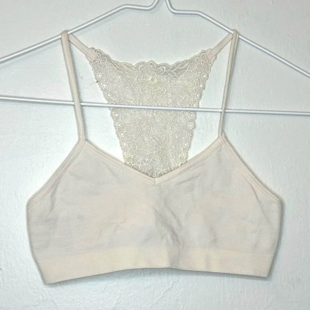Tucker + Tate Lace Back Halter Seamless Bralette Ivory White Small 7/8